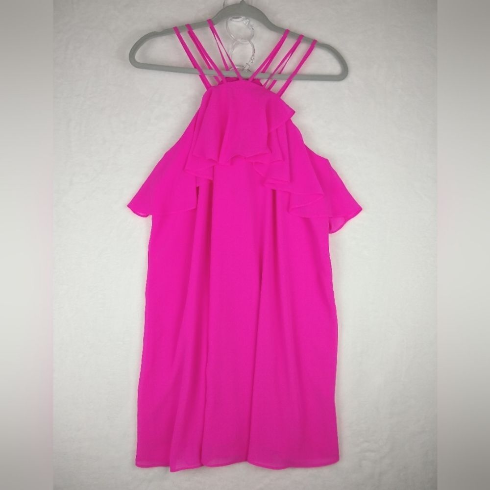Gianna Bini Flirty Barbie Hot Pink Halter Neck Keyhole Back Mini Dress Fuchsia M